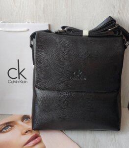 Шкіряна чоловіча сумка Calvin Klein black клапан