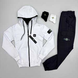 Комплект костюм Stone Island зип худі біла та 2 пари шкарпеток