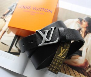 Жіночий шкіряний ремінь Louis Vuitton ширина 3 см пряжка срібло хром чорний в Києві от компании Elektromax