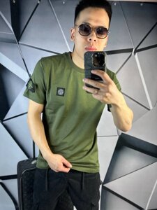 Футболка Stone Island кольору хакі з патчем на рукаві mf049 в Києві от компании Elektromax