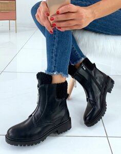 Жіночі черевики тімберленди чорні з хутряним закотом дві блискавки 36-41 новинка