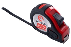 Рулетка Intertool - 5 м x 19 мм, обрезиненная супер-магніт 1 шт.