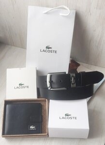 Шкіряний чоловічий набір Lacoste ремінь та гаманець black в Києві от компании Elektromax