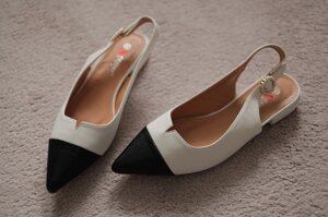 Жіночі туфлі класичні білі з чорним носком на низьких підборах 2 см дрескод 37-40