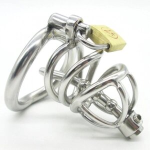 Stainless Steel Male Chastity device Cock Cage With Curve Cock Ring Urethral Catheter в Києві от компании Elektromax