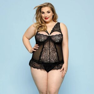 Сексуальний комплект білизни JSY «Скромниця Брук» Plus Size, Black, мереживо, корсет, стрінги в Києві от компании Elektromax