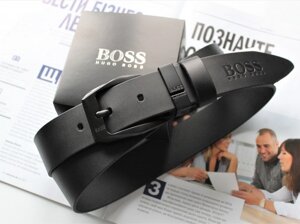 Шкіряний чоловічий ремінь з чорною пряжкою Hugo Boss чорний в Києві от компании Elektromax