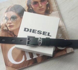 Жіночий вузький шкіряний ремінь пряжка Diesel black срібло в Києві от компании Elektromax