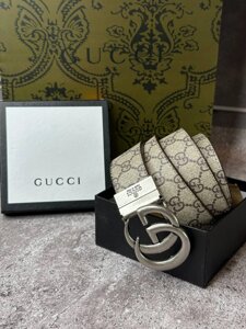 Ремінь коричневий Gucci із сріблястою пряжкою mb007 в Києві от компании Elektromax