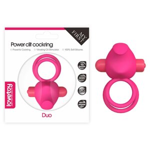 Вібро-насадка для пеніса з ерекційними кільцями Power Clit Duo Silicone Cockring Pink