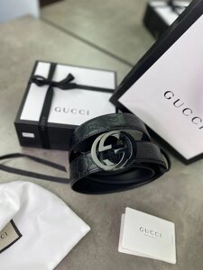 Ремінь чорний Gucci Signature GG Supreme c чорною пряжкою r045 в Києві от компании Elektromax