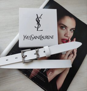 Жіночий вузький шкіряний ремінь пряжка Yves Saint Laurent white хром в Києві от компании Elektromax