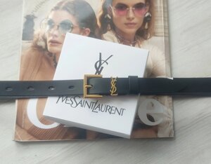 Жіночий вузький шкіряний ремінь Yves Saint Laurent  black золото пряжка в Києві от компании Elektromax