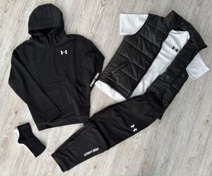 Комплект 5 в 1 Under Armour чорний худі + чорні штані + чорна жилетка + біла футболка + 2 пари шкарпеток (чорні та білі)