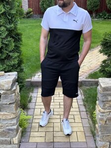 Чоловічий комплект: шорти чорні, поло чорно-біле