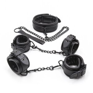 Стильний чорний бдсм набір Luxury Leather Bondage Kit 3 Pieces