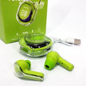 Бездротові навушники TWS T8 PRO з прозорим кейсом Вакуумний LED дисплей Bluetooth 5.3. Колір: зелений в Києві от компании Elektromax