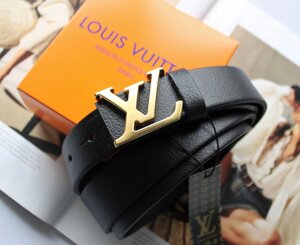 Жіночий шкіряний ремінь Louis Vuitton ширина 3 см пряжка золото чорний в Києві от компании Elektromax