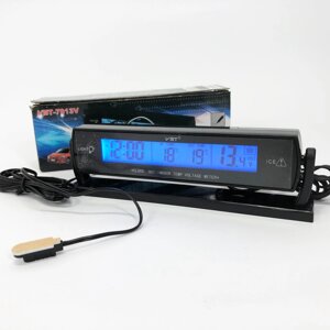 Автомобільний годинник з підсвічуванням VST-7013V вольтметр, 2 термометри Автогодинник з виносним термометром