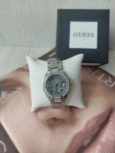 Жіночі наручний годинник Guess silver & black & стрази