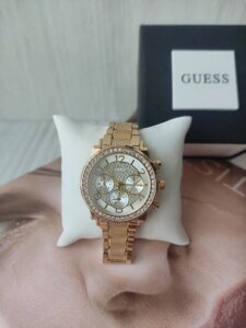 Жіночі наручний годинник Guess з стразами gold