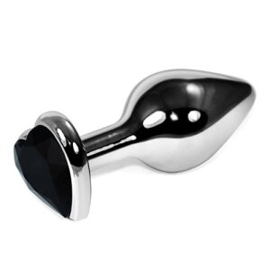 Анальна іграшка з чорним сердечком Rosebud Heart Metal Plug Silver