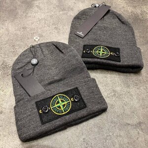 Шапка Stone Island сіра з жовто - зеленим патчем gu005 в Києві от компании Elektromax