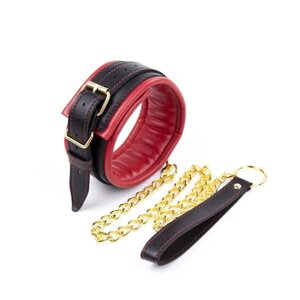 Червоний нашийник із золотистим повідцем Leather Neck Collar With Chain Leash в Києві от компании Elektromax