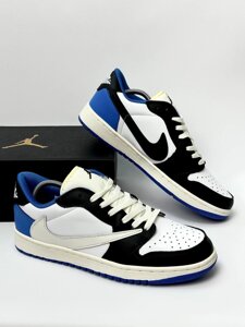 Кросівки Jordan 1 Low Fragment Design Travis Scott (white & black & blue)