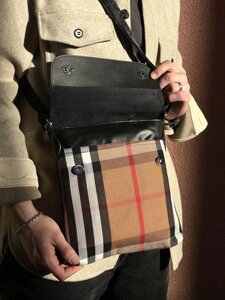 Месенджер шкіряний Burberry чорний з кліткою в Києві от компании Elektromax