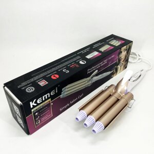 Плойка для волосся професійна Kemei KM-1010 потрійна для створення локонів з турмаліновим покриттям в Києві от компании Elektromax