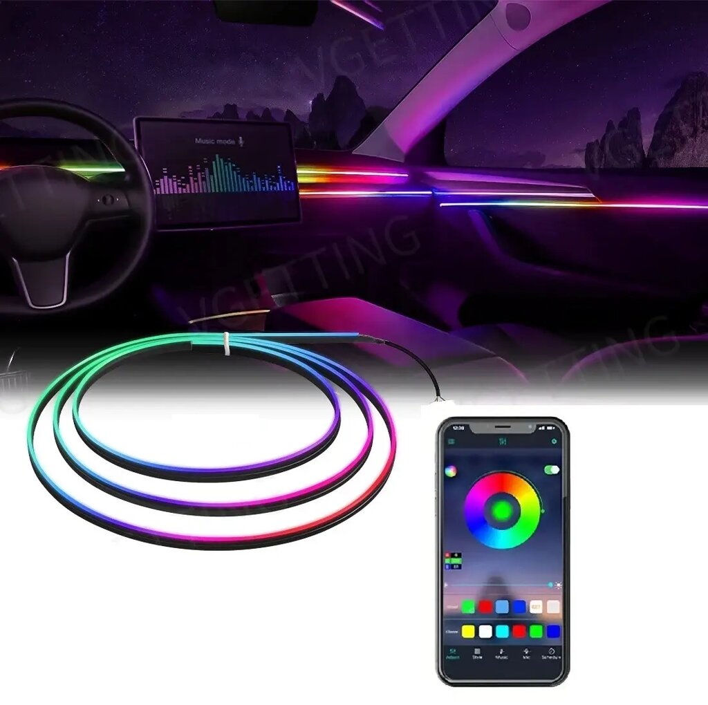 Підсвітка салону Ambient light Rgb, світлодіодна стрічка торпеди USB Bluetooth багатобарвна від компанії Elektromax - фото 1