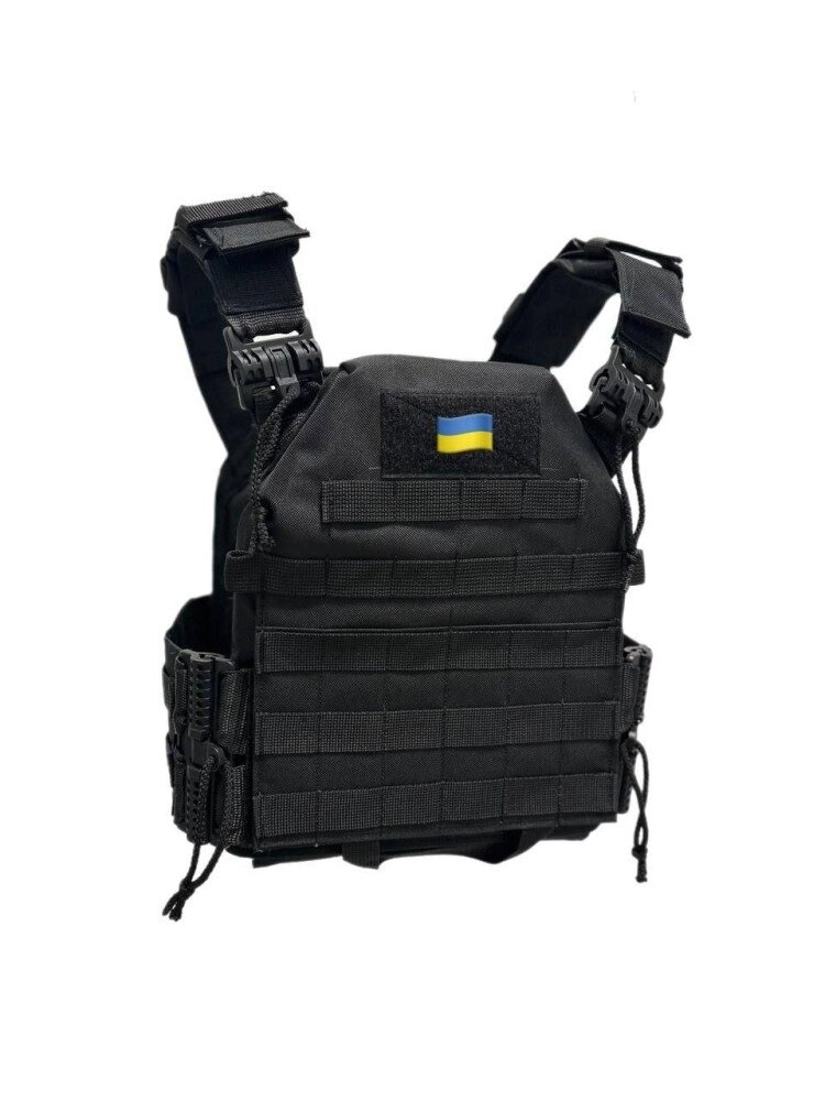 Плитоноска швидкого скидання з боковими карманами Cordura 1000D чорна від компанії Elektromax - фото 1