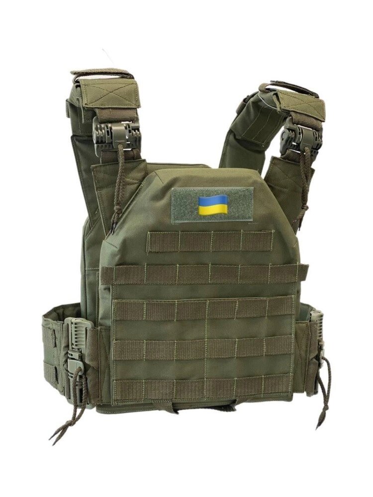 Плитоноска швидкого скидання з боковими карманами Cordura 1000D олива від компанії Elektromax - фото 1