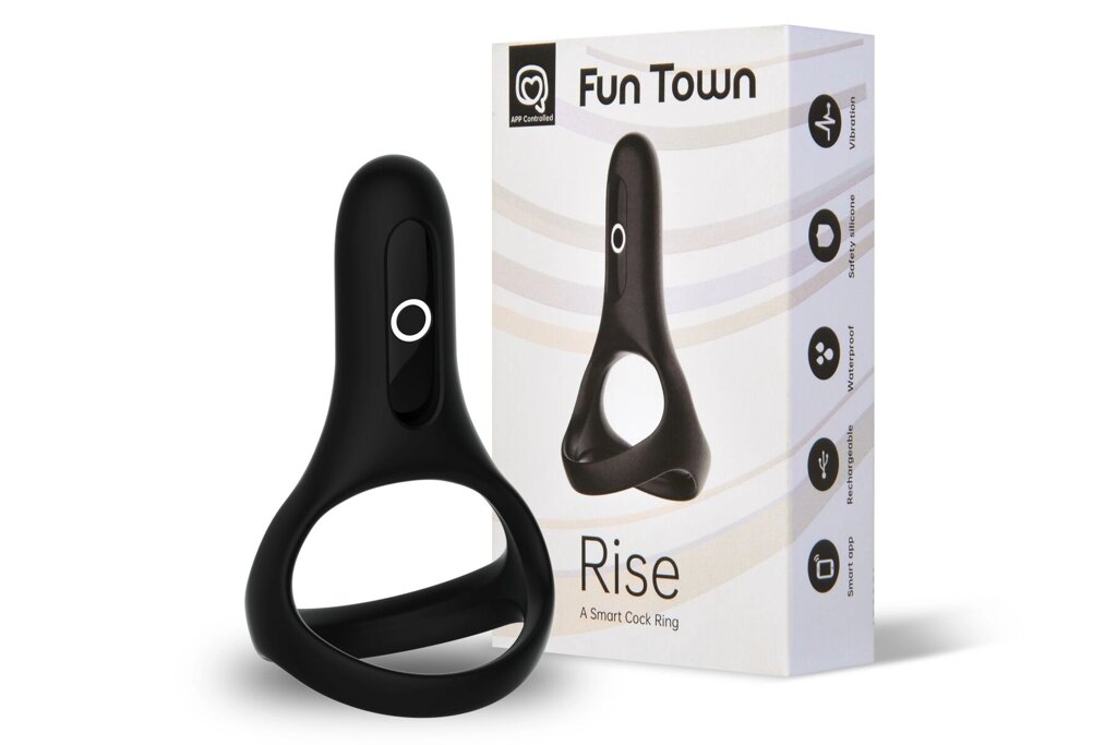 Подвійне ерекційне кільце Fun Town Rise Black, керування зі смартфона від компанії Elektromax - фото 1