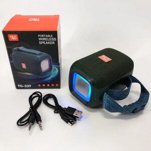 Портативна Bluetooth колонка TG339 5W з підсвічуванням RGB, акумуляторна колонка для музики. Колір: зелений