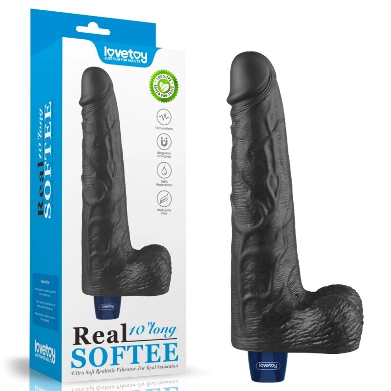 REAL SOFTEE Rechargeable Vibrating Dildo (Black) 10.0 від компанії Elektromax - фото 1