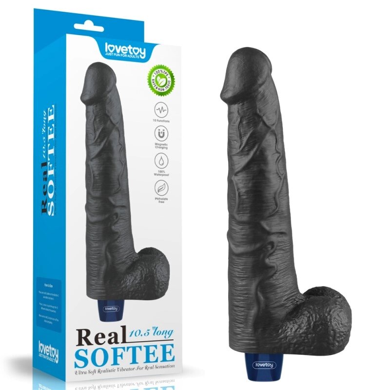 REAL SOFTEE Rechargeable Vibrating Dildo (Black) 10.5 від компанії Elektromax - фото 1