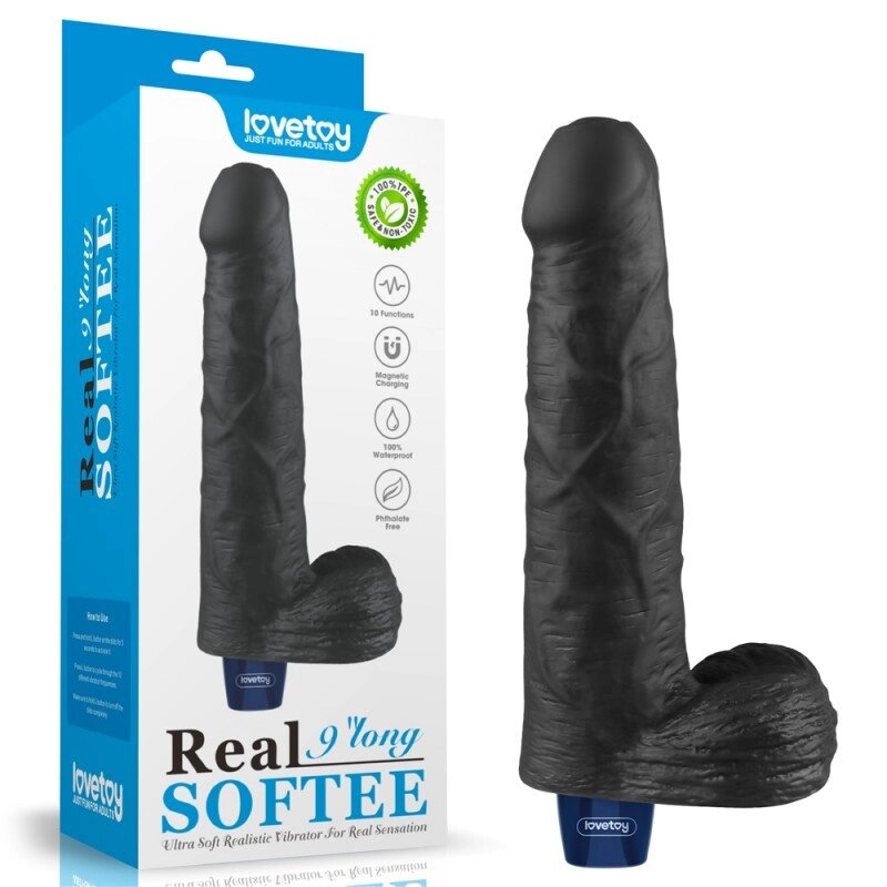 REAL SOFTEE Rechargeable Vibrating Dildo (Black) 9.0 від компанії Elektromax - фото 1