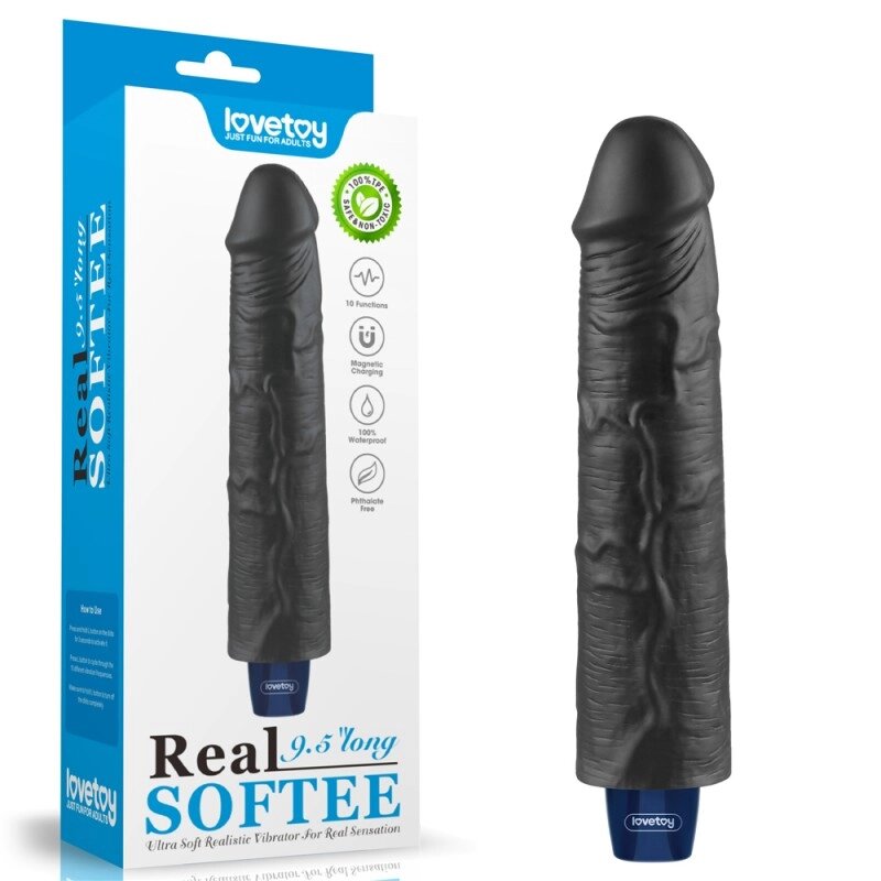 REAL SOFTEE Rechargeable Vibrating Dildo (Black) 9.5 від компанії Elektromax - фото 1