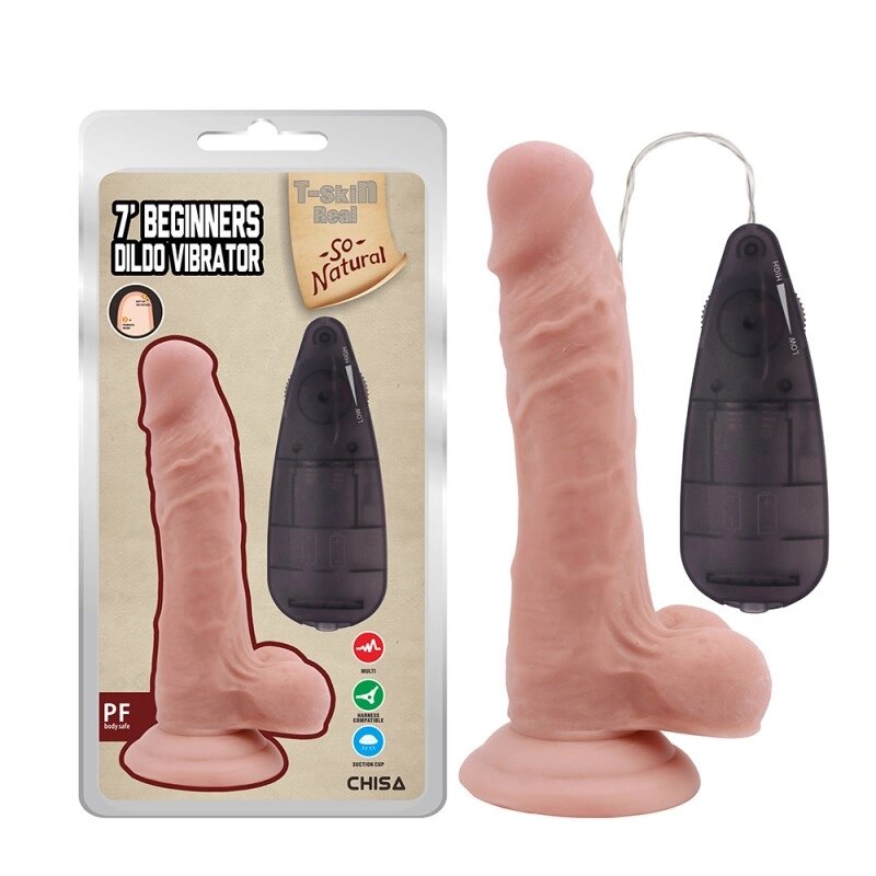 Реалістичний Масажер  на присоску і пультом Beginners Dildo Vibrator Flesh від компанії Elektromax - фото 1