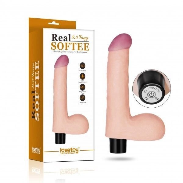 Реалістичний Масажер  з мошонкою Real Softee Vibrating Dildo 8.0 від компанії Elektromax - фото 1