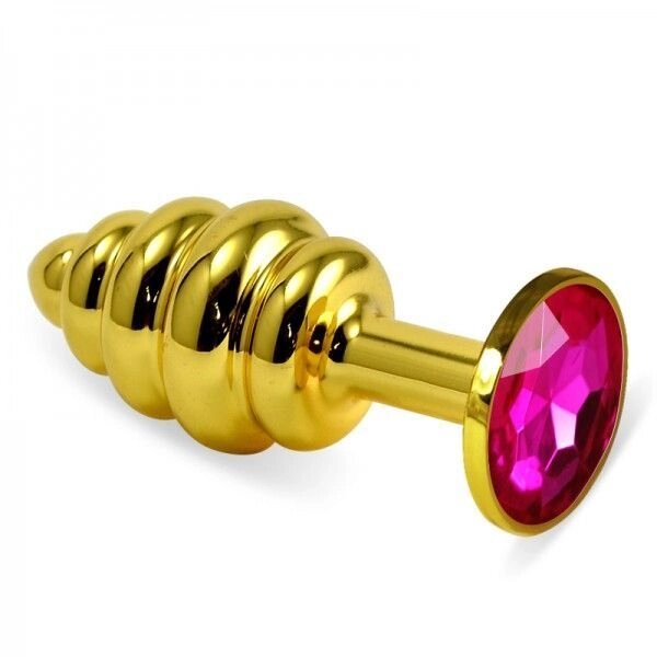 Ребриста золотиста анальна пробка з рожевим кристалом Rosebud Spiral Metal Plug від компанії Elektromax - фото 1