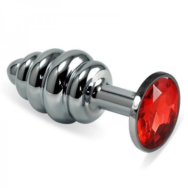 Рельєфна особиста     пробка із червоним каменем Rosebud Spiral Metal Plug від компанії Elektromax - фото 1