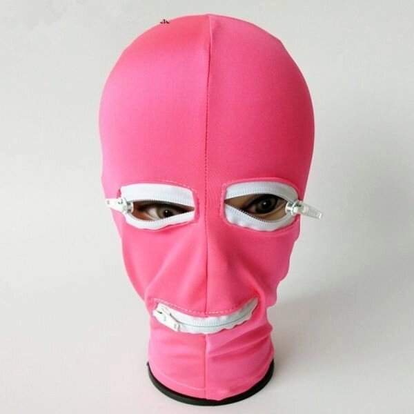 Рожева латексна маска з отвором для рота і очей від компанії Elektromax - фото 1