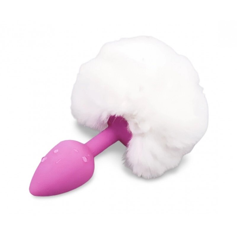 Рожевий силіконовий особистий    затор з білим хвостиком Silicone Fur Tail Plug від компанії Elektromax - фото 1