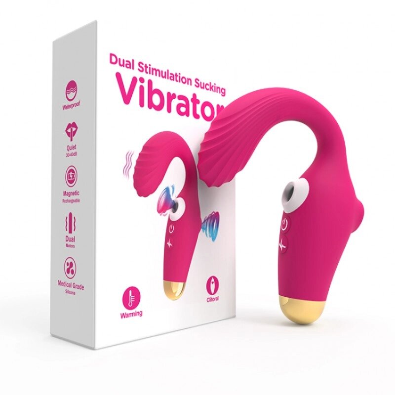 Рожевий вібростимулятор Dual Stimulation Sucking Vibrator від компанії Elektromax - фото 1