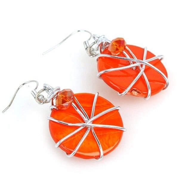 Сережки з помаранчевими, круглими каменями від компанії Elektromax - фото 1