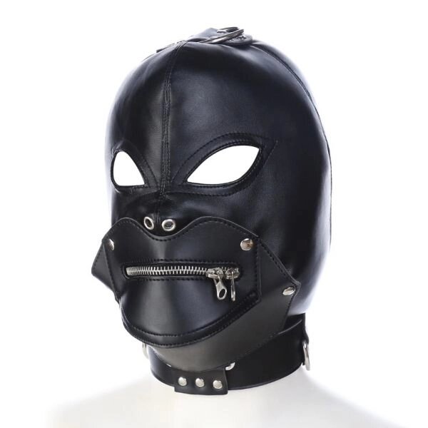 Шкіряна чорна маска з вирізами для очей і блискавкою Removable Zipper Mask від компанії Elektromax - фото 1