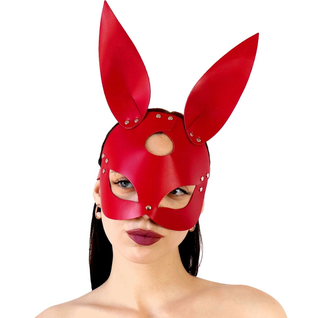 Шкіряна маска Зайчика Art of Sex - Bunny mask, колір Червоний від компанії Elektromax - фото 1